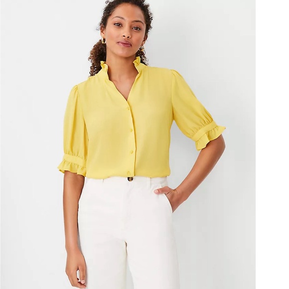 NWT Ann Taylor Ruffle Button Top Size Small - Picture 1 of 6